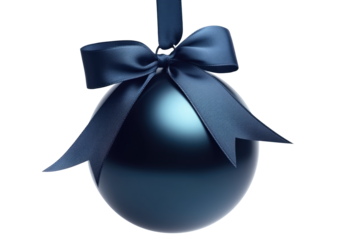 indigo Christmas ball with ribbon and a bow, isolated on background. Generative AI