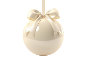white Christmas ball with ribbon and a bow, isolated on background. Generative AI