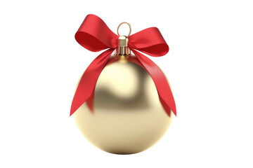 gold Christmas ball with ribbon and a bow, isolated on background. Generative AI