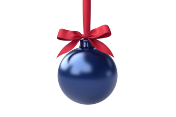 indigo Christmas ball with ribbon and a bow, isolated on background. Generative AI