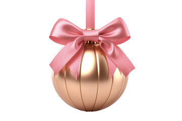 rose gold Christmas ball with ribbon and a bow, isolated on background. Generative AI