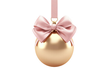Fototapeta na wymiar rose gold Christmas ball with ribbon and a bow, isolated on background. Generative AI