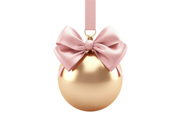 rose gold Christmas ball with ribbon and a bow, isolated on background. Generative AI