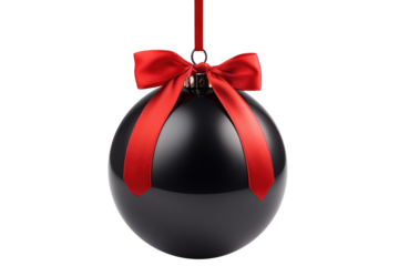 black Red Christmas ball with ribbon and a bow, isolated on background. Generative AI