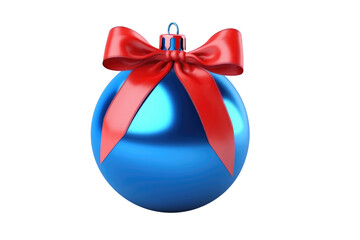 Red blue Christmas ball with ribbon and a bow, isolated on background. Generative AI