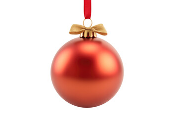 Red gold Christmas ball with ribbon and a bow, isolated on background. Generative AI
