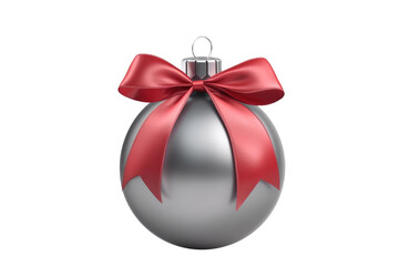 Red gray Christmas ball with ribbon and a bow, isolated on background. Generative AI