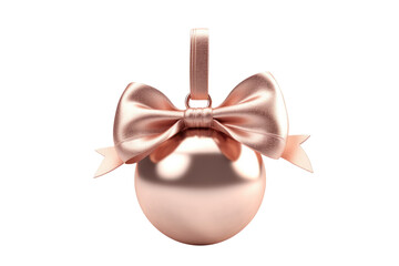 rose gold Christmas ball with ribbon and a bow, isolated on background. Generative AI