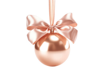Fototapeta na wymiar rose gold Christmas ball with ribbon and a bow, isolated on background. Generative AI