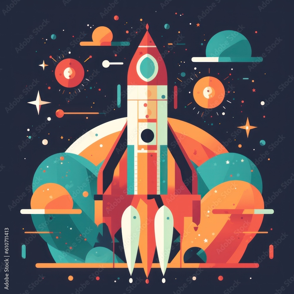 Poster a colorful illustration of a space shuttle. generative ai image.