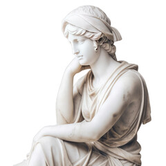 A marble statue of a women looking in the distance on a transparent background, Generative AI