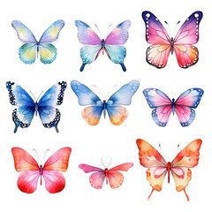 Naklejka na ściany i meble Water color butterfly set clipart AI generate no background