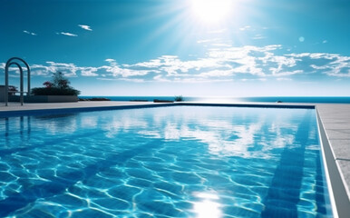 swimming blue large palm home water relaxation pool summer luxury. Generative AI.