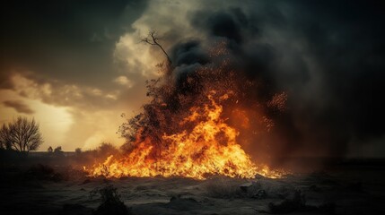 Fototapeta na wymiar Natural disaster, fire burning. AI generative image. AI generative image.