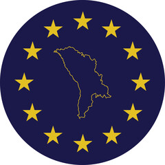 Badge of Outline Map of Moldova in colors of EU flag