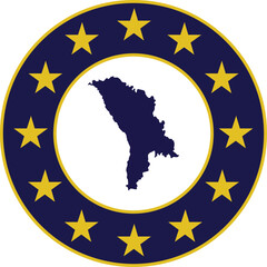 Badge of Blue Map of Moldova in colors of EU flag