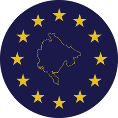 Badge of Outline Map of Montenegro in colors of EU flag