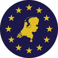 Badge of Yellow Map of Netherlands in colors of EU flag