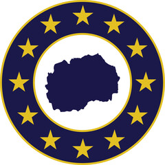 Badge of Blue Map of North Macedonia in colors of EU flag