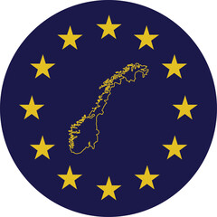 Badge of Outline Map of Norway in colors of EU flag