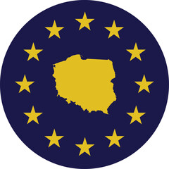 Badge of Yellow Map of Poland in colors of EU flag