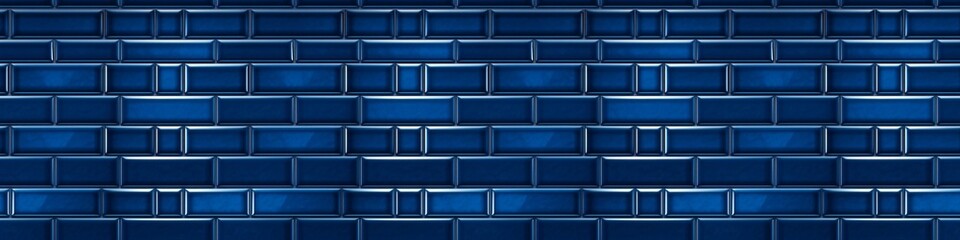 Blue light brick subway tiles ceramic wall texture wide tile background banner panorama, seamless pattern Generative AI