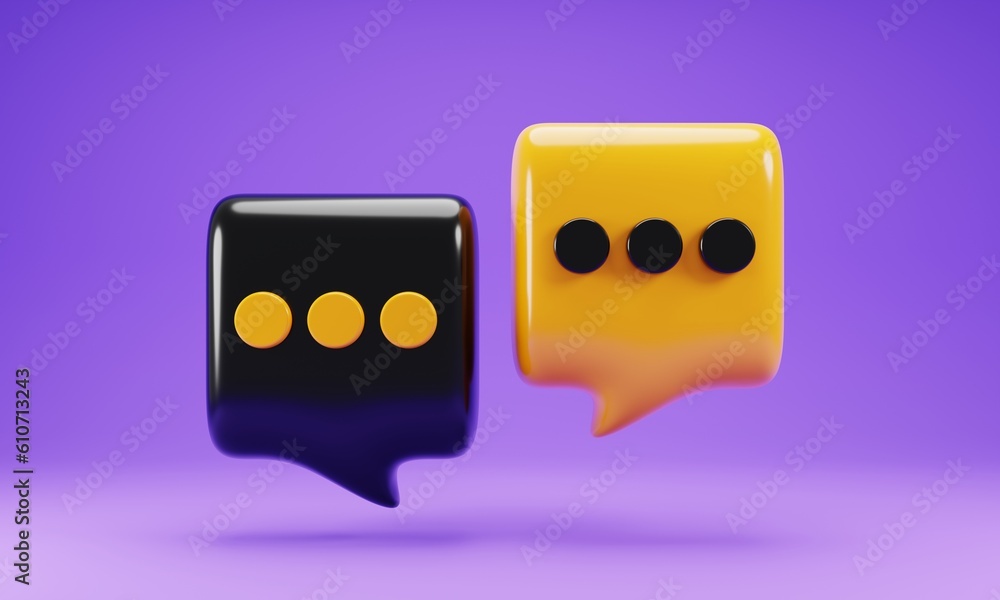 Poster 3d rendering bubble chat icon isolated on purple background