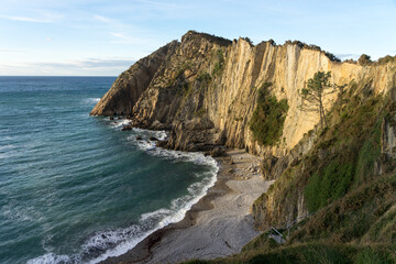 Fototapeta na wymiar SIlencio (silence) Beach cliffs in Asturias in a landscape at sunset