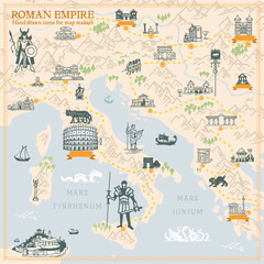 Roman Empire map builder simple hand draw illustrations in vector format