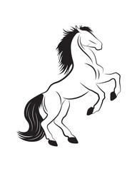 Horse rearing up vector isolated on white. Black mustang or stallion icon.