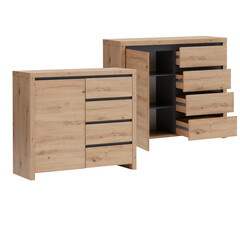 Wooden cabinets in the bedroom open front and back isolated on transparent background 