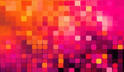 Colorful pattern in color of summer. Pink, orange, magenta glowing background of circles and cubes, squares. Retro touch. Generative Ai.
