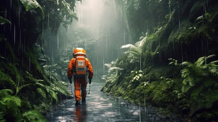 astronaut exploring the rainforest Generative AI