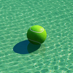 Tennis ball on clear turquoise swimming pool water, Generative AI