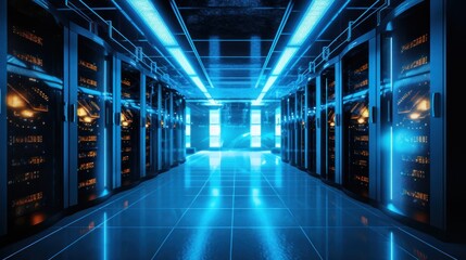 Fototapeta premium Server racks in computer network security server room data center. generative ai
