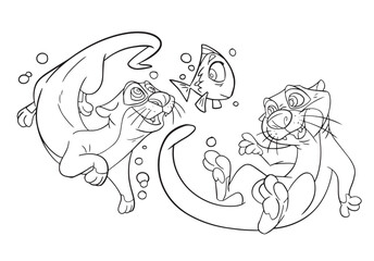 Coloring page with the image of cutes otter. Children's color draw book and activity game. Vector otter sheet icon.