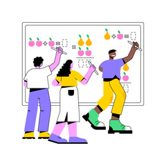 Interactive whiteboard isolated cartoon vector illustrations. Group of diverse kids using interactive software, smart classes activity, data visualization, virtual whiteboard vector cartoon.