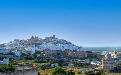 Ostuni white town skyline, Brindisi, Apulia southern Italy. Europe.