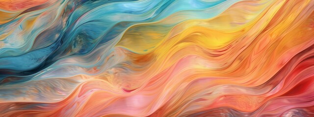 Abstract marbled acrylic paint ink painted waves painting texture colorful background banner - Bold colors, rainbow color swirls wave  Generative AI