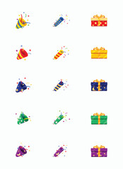 Set of confetti party icon vector with star pattern, logo illustration isolated on white background