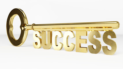 Golden Key to Success: Shiny 3d Render Illustration Reflects Achievement and Wealth on White Background