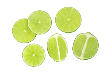 Slices of lime fruit isolated on transparent background. PNG