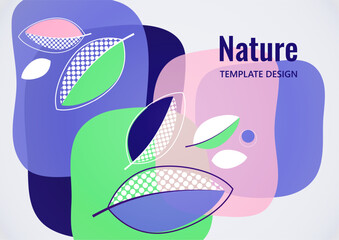 Abstract background with leaves and geometric shapes. Eco banner in flat style. Modern design for paper, cover, fabric, interior decor and other users. Vector