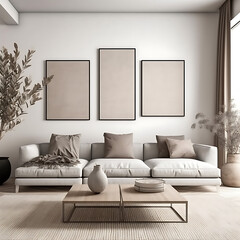 Frame mockup in modern home interior background, 3d render --v 5