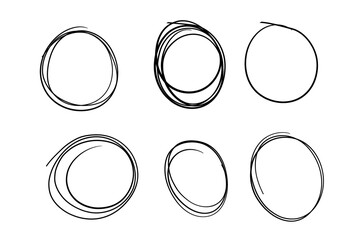 Hand Drawn Circle. Circular scribble doodle round circles. Highlight circles set. Line art