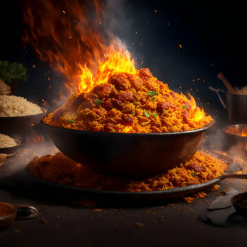 amazing chicken briyani on fire indian food photography