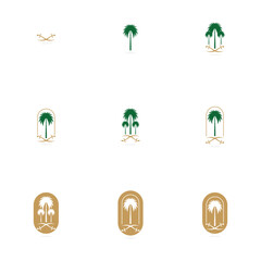 Set of creative Saudi Arabia palm tree and swords icon logo design vector illustration	