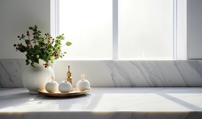 Fototapeta na wymiar Modern Marble Kitchen Counter for product in a Contemporary Home
