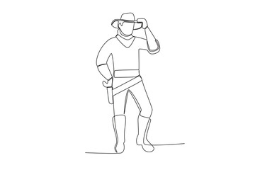 Fototapeta na wymiar A man wearing cowboy clothes. Cowboy one-line drawing