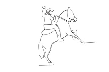 A cowboy riding a horse. Cowboy one-line drawing